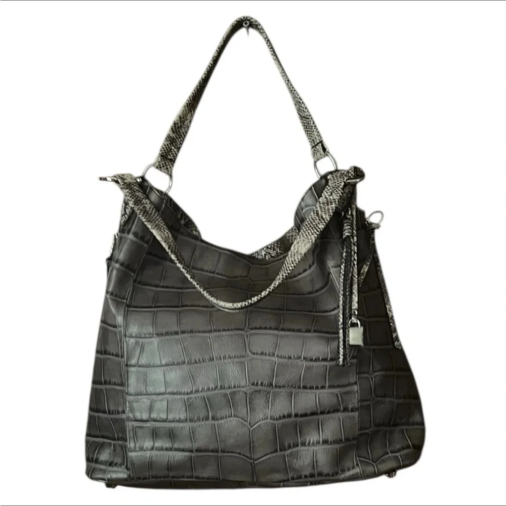 G.I.L.I. Gray Croc Embossed Genuine Leather Satchel Handbag